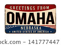 Greetings from Omaha Nebraska vintage metal sign postcard design template 141777447
