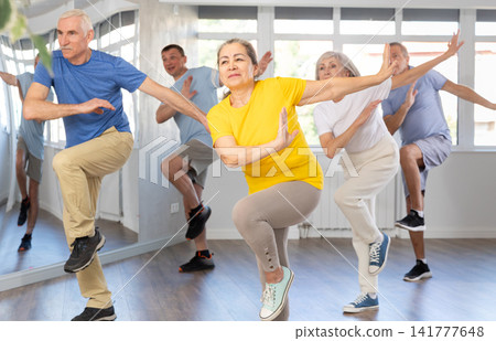 Elderly woman dances modern dances in group Elderly woman dances modern dances in group 141777648