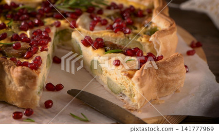 Savory Vegetable Quiche with Pomegranate Seeds Savory Vegetable Quiche with Pomegranate Seeds 141777969