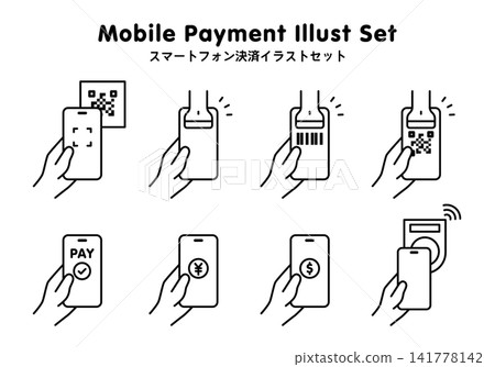 智慧型手機支付/行動支付插圖集(單色) 智慧型手機支付/行動支付插圖集(單色) 141778142