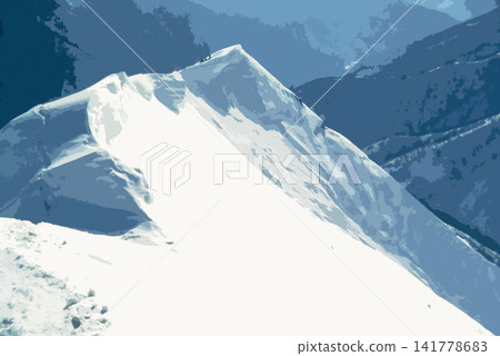 一幅油畫風格的插圖,描繪了冬季白雪皚皚的山脈。 一幅油畫風格的插圖,描繪了冬季白雪皚皚的山脈。 141778683