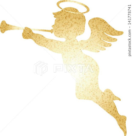Angel blowing a trumpet, silhouette, watercolor, glitter, sparkly, Valentine's Day, Christmas, design, illustration material Angel blowing a trumpet, silhouette, watercolor, glitter, sparkly, Valentine's Day, Christmas, design, illustration material 141778741