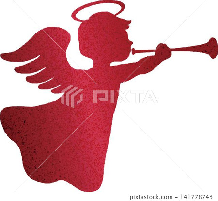 Angel blowing a trumpet, silhouette, watercolor, glitter, sparkly, Valentine's Day, Christmas, design, illustration material Angel blowing a trumpet, silhouette, watercolor, glitter, sparkly, Valentine's Day, Christmas, design, illustration material 141778743