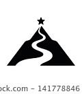 Mountain peak with winding path leading to a star icon, business success concept isolated on white background.  141778846