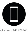 Simple, Monochrome Mobile Phone Icon in Circle. Flat Design.  141778848