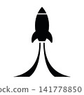 Rocket ship flying upwards icon. Business growth, innovation boost and career progress concept, black silhouette illustration.  141778850