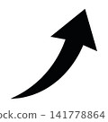 Simple minimalist black swoosh arrow pointing up right illustration.  141778864