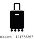 Minimalist black rolling luggage icon monochrome logo design for tourism app.  141778867