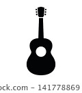 Acoustic guitar silhouette icon isolated on white background. Black symbol of string musical instrument.  141778869