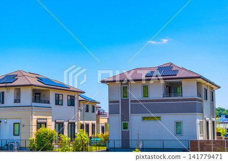 An eco-town with underground power lines and solar power generation. An eco-town with underground power lines and solar power generation. 141779471