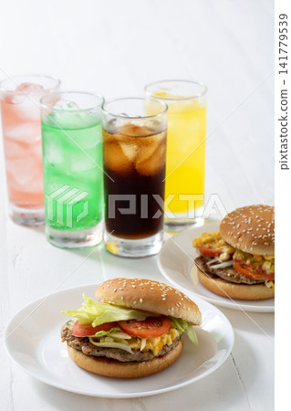 戶外午餐:漢堡與軟性飲料 戶外午餐:漢堡與軟性飲料 141779539