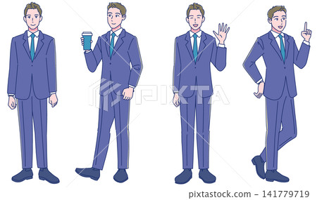 A set of standing illustrations of young male office workers. A set of standing illustrations of young male office workers. 141779719