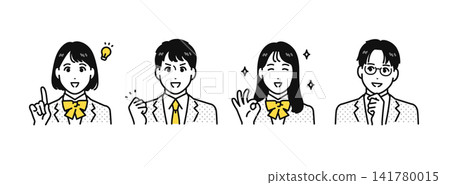 一套四張高中生積極向上臉部表情圖示。 141780015