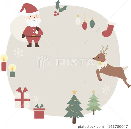 Christmas round illustration frame material (Santa, reindeer, tree, presents) Christmas round illustration frame material (Santa, reindeer, tree, presents) 141780047