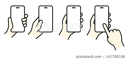 一系列握持智慧型手機的手部姿勢 | 顏色 一系列握持智慧型手機的手部姿勢 | 顏色 141780106