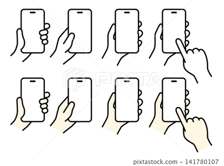 A collection of hand poses for holding a smartphone | Set of monochrome and color images A collection of hand poses for holding a smartphone | Set of monochrome and color images 141780107