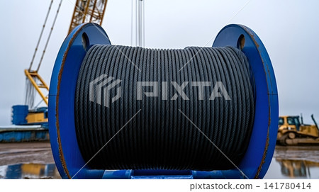 Steel cable spool storing wire rope for crane operations Steel cable spool storing wire rope for crane operations 141780414