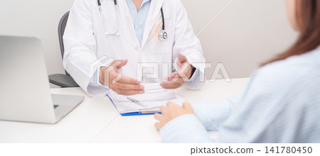 Doctor and patient having a medical consultation for peach ribbon concept of September Uterine Cancer Awareness month, Endometrial, Gynecologic, Uterus and Ovaries, Endometriosis, June Vaginal cancer Doctor and patient having a medical consultation for peach ribbon concept of September Uterine Cancer Awareness month, Endometrial, Gynecologic, Uterus and Ovaries, Endometriosis, June Vaginal cancer 141780450