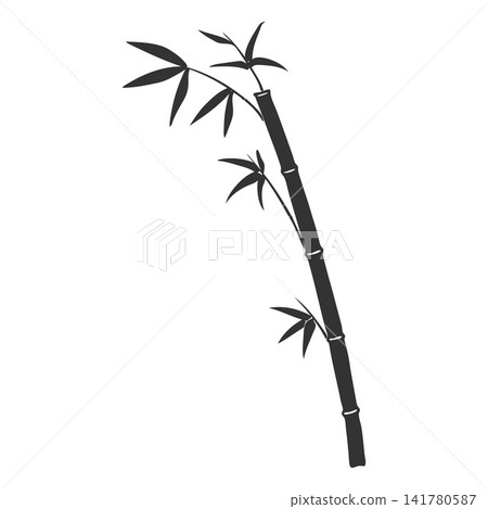 Bamboo branch black silhouette drawing vector icon, Asian nature floral design element, tropical forest plant foliage Bamboo branch black silhouette drawing vector icon, Asian nature floral design element, tropical forest plant foliage 141780587
