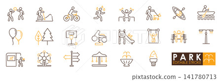 Park and Recreation Activities Icon Set - Outdoor Sports, Fitness, Entertainment Vector Illustrations Park and Recreation Activities Icon Set - Outdoor Sports, Fitness, Entertainment Vector Illustrations 141780713