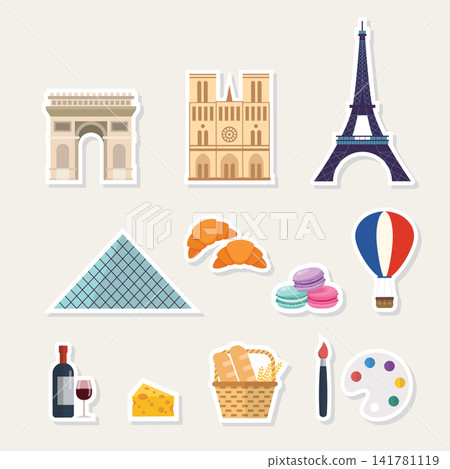 France element landmark and icons sticker France element landmark and icons sticker 141781119