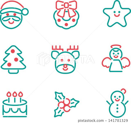 Christmas Icons, Pictograms, Decorations, Emojis, Cute Designs, Illustration Material Set 141781329