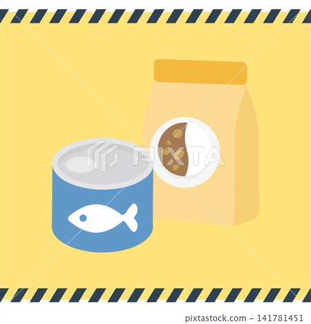 Illustrations of emergency food, canned goods, and preserved foods; flat design icon materials for disaster preparedness, stockpiling, and evacuation preparations. Illustrations of emergency food, canned goods, and preserved foods; flat design icon materials for disaster preparedness, stockpiling, and evacuation preparations. 141781451