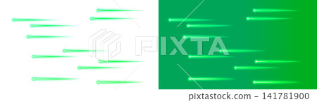 Green glowing comet streak set, transparent background, light effect material. Green glowing comet streak set, transparent background, light effect material. 141781900