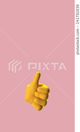 3D yellow hand thumbs up gesture illustration isolated on pastel pink background 3D yellow hand thumbs up gesture illustration isolated on pastel pink background 141782036