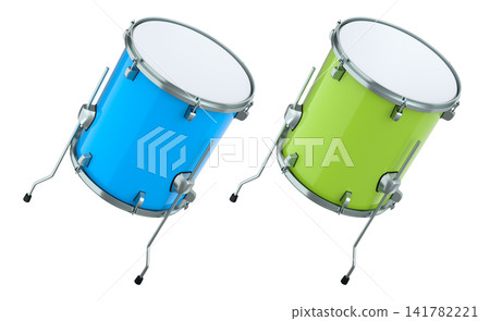 Set of drums on white background. 3d render concept of musical instrument Set of drums on white background. 3d render concept of musical instrument 141782221
