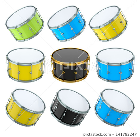 Set of drums on white background. 3d render concept of musical instrument, drum machine Set of drums on white background. 3d render concept of musical instrument, drum machine 141782247