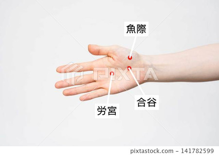 指壓穴位圖,顯示手掌上的老宮穴、合谷穴和玉極穴。 指壓穴位圖,顯示手掌上的老宮穴、合谷穴和玉極穴。 141782599