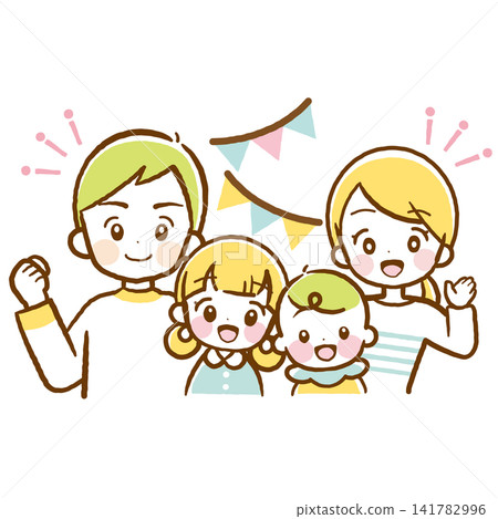 A cheerful family illustration in pastel colors. A cheerful family illustration in pastel colors. 141782996