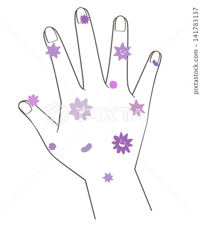 Illustration of a hand covered in germs Illustration of a hand covered in germs 141783137