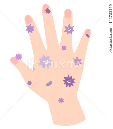 Illustration of a hand covered in germs Illustration of a hand covered in germs 141783139