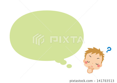 Cute little boy thinking with a speech bubble illustration on a white background. Clipart vector. Cute little boy thinking with a speech bubble illustration on a white background. Clipart vector. 141783513