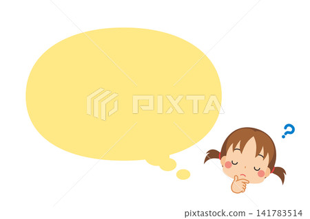 可愛的小女孩思考著,對話方塊出現在白色背景上。向量圖。 可愛的小女孩思考著,對話方塊出現在白色背景上。向量圖。 141783514
