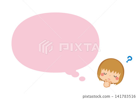 可愛的小女孩思考著,對話方塊出現在白色背景上。向量圖。 可愛的小女孩思考著,對話方塊出現在白色背景上。向量圖。 141783516