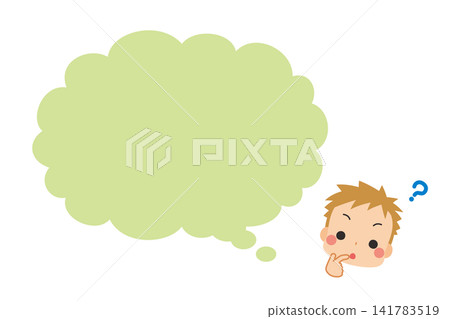 一個表情疑惑的可愛小男孩,旁邊有一個對話框,背景是白色。向量圖。 一個表情疑惑的可愛小男孩,旁邊有一個對話框,背景是白色。向量圖。 141783519