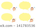 Speech bubble and cute little boy illustration set, white background, clipart, variations. 141783536