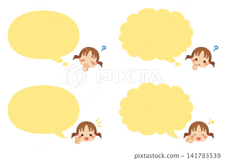 Speech bubble and cute little girl illustration set, white background, clipart, variations. Speech bubble and cute little girl illustration set, white background, clipart, variations. 141783539