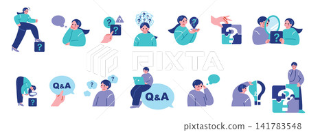 A set of illustrations depicting business people solving problems. A set of illustrations depicting business people solving problems. 141783548