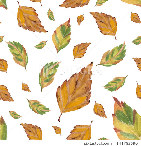 Watercolor autumn leaves seamless pattern in warm natural colors Watercolor autumn leaves seamless pattern in warm natural colors 141783590