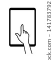Illustration of a tablet and a hand operating it 141783792