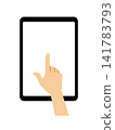 Illustration of a tablet and a hand operating it 141783793