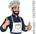 Cartoon Male Chef Giving Double Thumbs Up 141783795