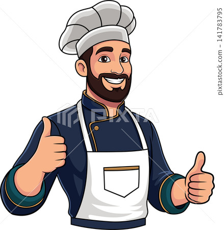Cartoon Male Chef Giving Double Thumbs Up Cartoon Male Chef Giving Double Thumbs Up 141783795