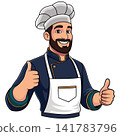 Cartoon Male Chef Giving Double Thumbs Up 141783796