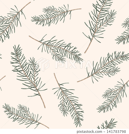 Seamless pattern with watercolor Christmas tree branches or pine branches. Hand painted illustration on isolated background. Seamless banner garland for new year. Seamless pattern with watercolor Christmas tree branches or pine branches. Hand painted illustration on isolated background. Seamless banner garland for new year. 141783798