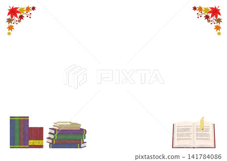 A frame of books, autumn leaves, and fallen leaves A frame of books, autumn leaves, and fallen leaves 141784086